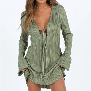 princess polly malop long sleeve mini dress sage